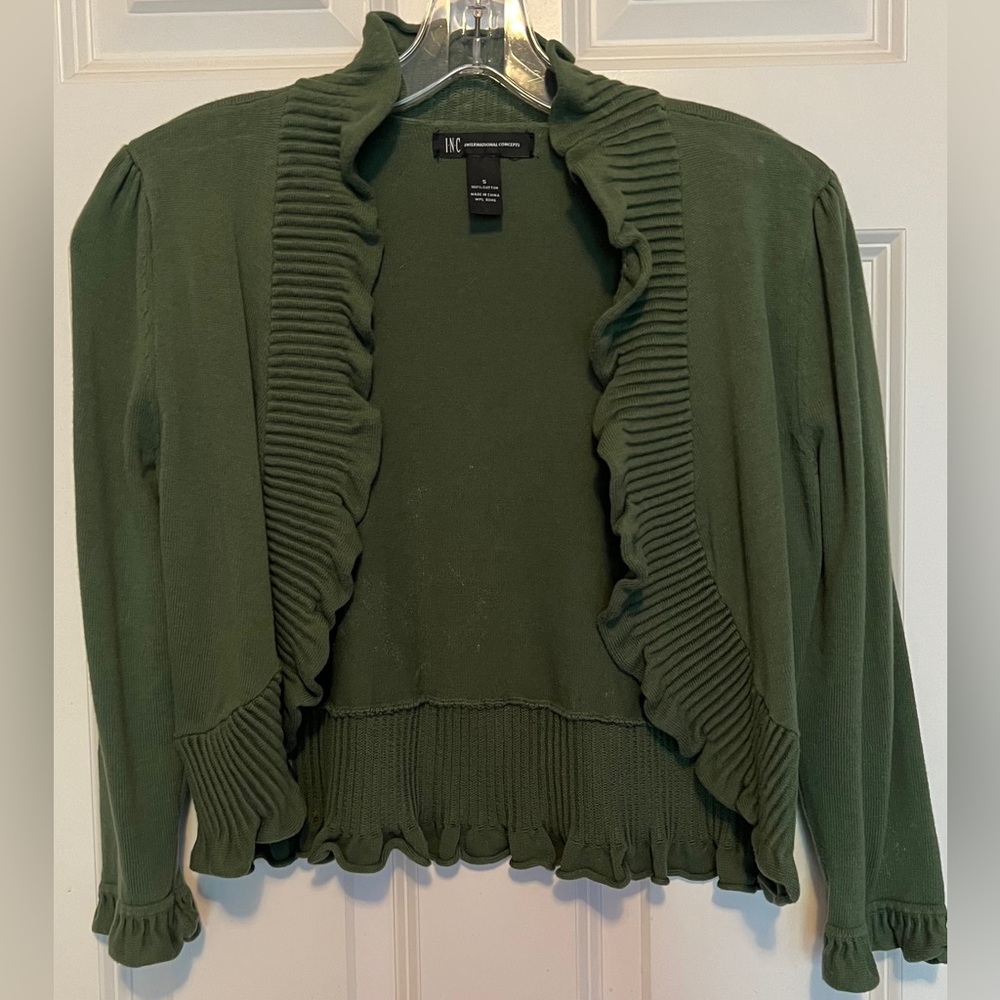 INC International Concepts Women's Olive Ruffled Cardigan